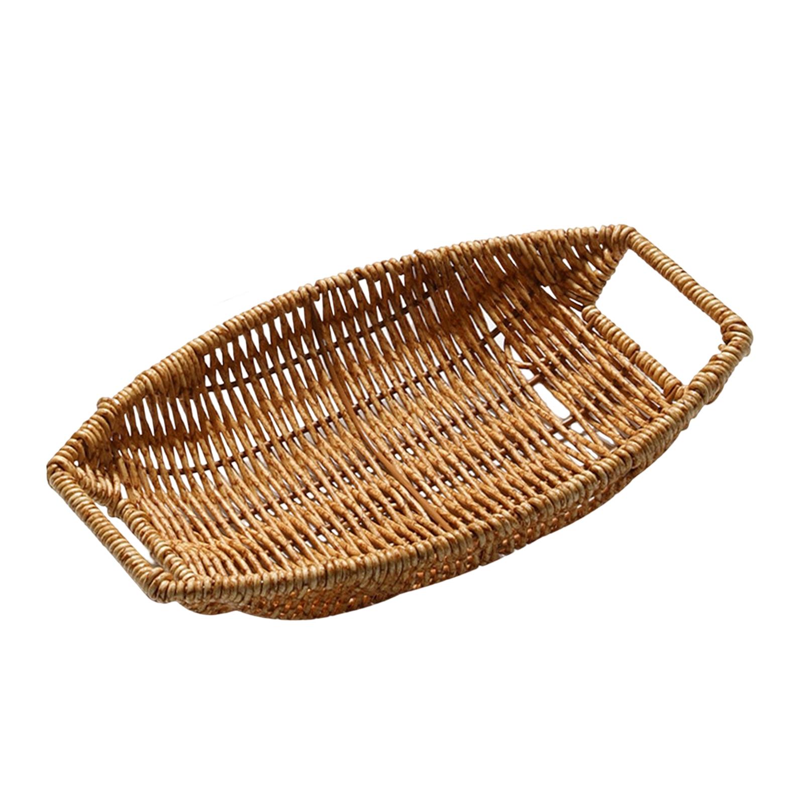 Magideal - Bandeja Para Servir De Ratán Ovalada Tejida A Mano, Plato Para Dulces Y Aperitivos, Almacenamiento Decorativo De Mimbre Abierto Marrón L