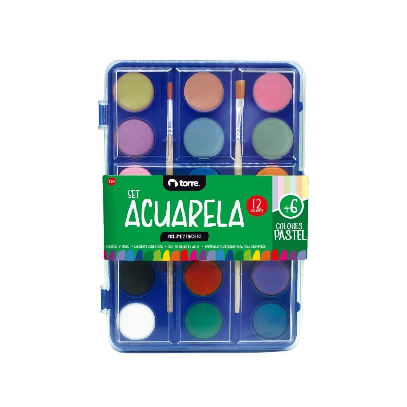 Torre - Acuarelas 12 Colores + 6 Colores Pastel
