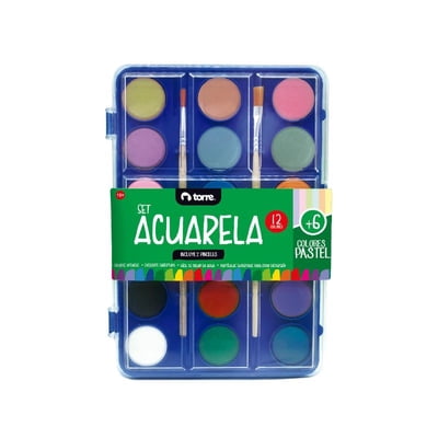 Acuarelas 12 Colores + 6 Colores Pastel  Torre