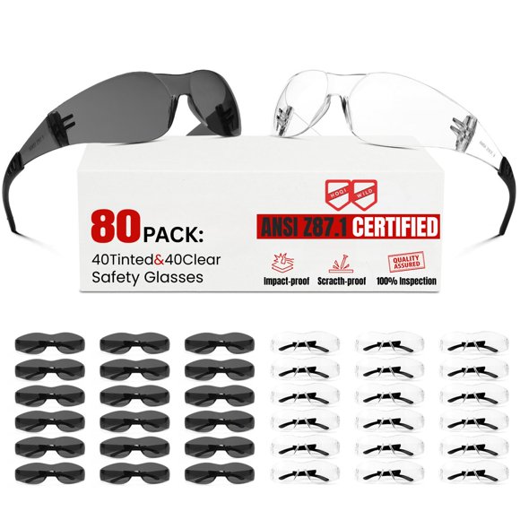 Gafas de seguridad Hoqiwild - paquete de 80 unidades ANSI Z87.1 UV400