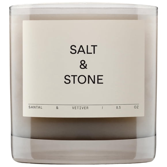 Vela de Santal y vetiver con aroma a sal y piedra, 250 ml, 50 h Burn