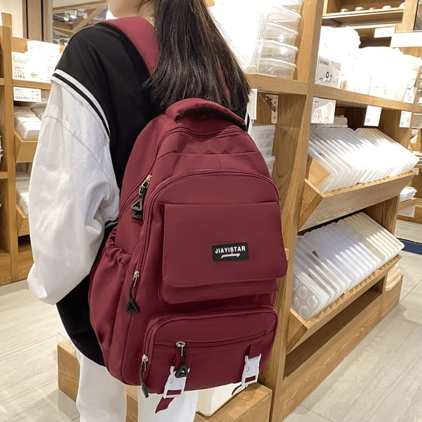 1pc New College Student Backpack, Fashion Simple Student Schoolbag, Multifunctional Schoolbag, Solid Color Student Double Shoulder Bag, Laptop Notebook Computer Bag, Large Capacity Travel Bag