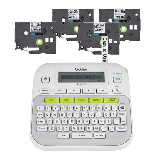 Brother P-Touch, PTD210, Kit de etiquetadora fácil de usar (4 cintas de etiquetas incluidas), blanca, pequeña