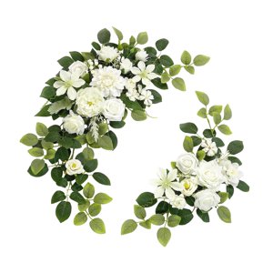 Magideal - Juego De 2 Flores De Arco De Boda, Arreglo Floral, Decoración De Boda, Flor Artificial Para Recepción, Adorno Para El Hogar Del Día De San Valentín Blanco