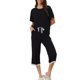 thumbnail image 2 of INSPIRE CHIC Conjunto de Pijama de Modal para Mujer Regreso a Clases Suave Camiseta de Manga Corta y Pantalones Capri Ropa de Dormir con Encaje para Primavera Verano M Negro, 2 of 6
