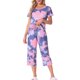 thumbnail image 2 of INSPIRE CHIC Conjunto de Pijama de Mujer con Tinte de Corbata Cuello en V Manga Corta Pantalones Capri Conjunto de Salón con Bolsillos XL Púrpura, 2 of 6