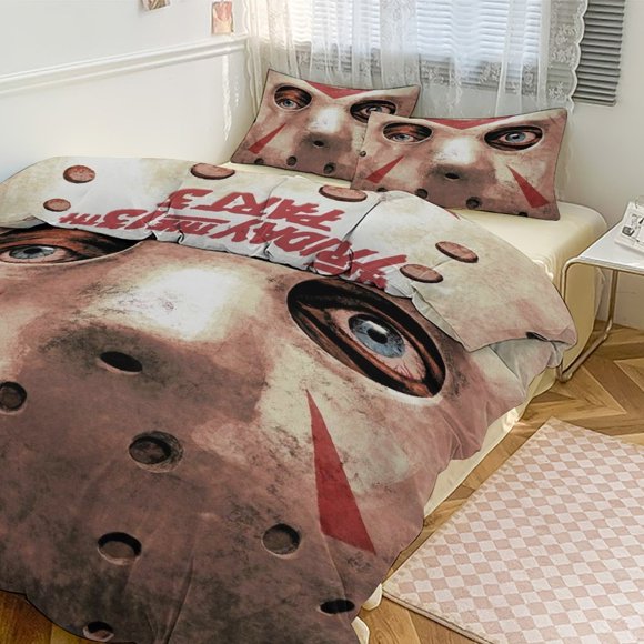 Jason Voorhees Print Bedding Set Pattern Duvet Cove Set 3 Pieces 1 Quilt Cover And 2 Pillowcases for Women Men Teens