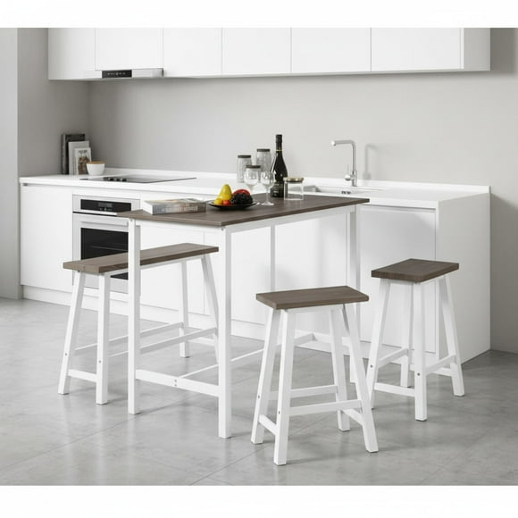 Juego Comedor Bar 3 Banquetas Walnut-Blanco