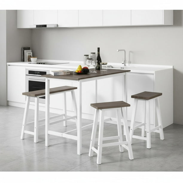 Juego Comedor Bar 3 Banquetas Walnut-Blanco
