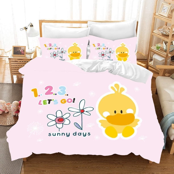 Flowers Ducklings Duvet Quilt Covers Pillow Case Bedding Sets3-Piece Bedding Set (1 Duvet Cover + 2 Pillow Shams)
