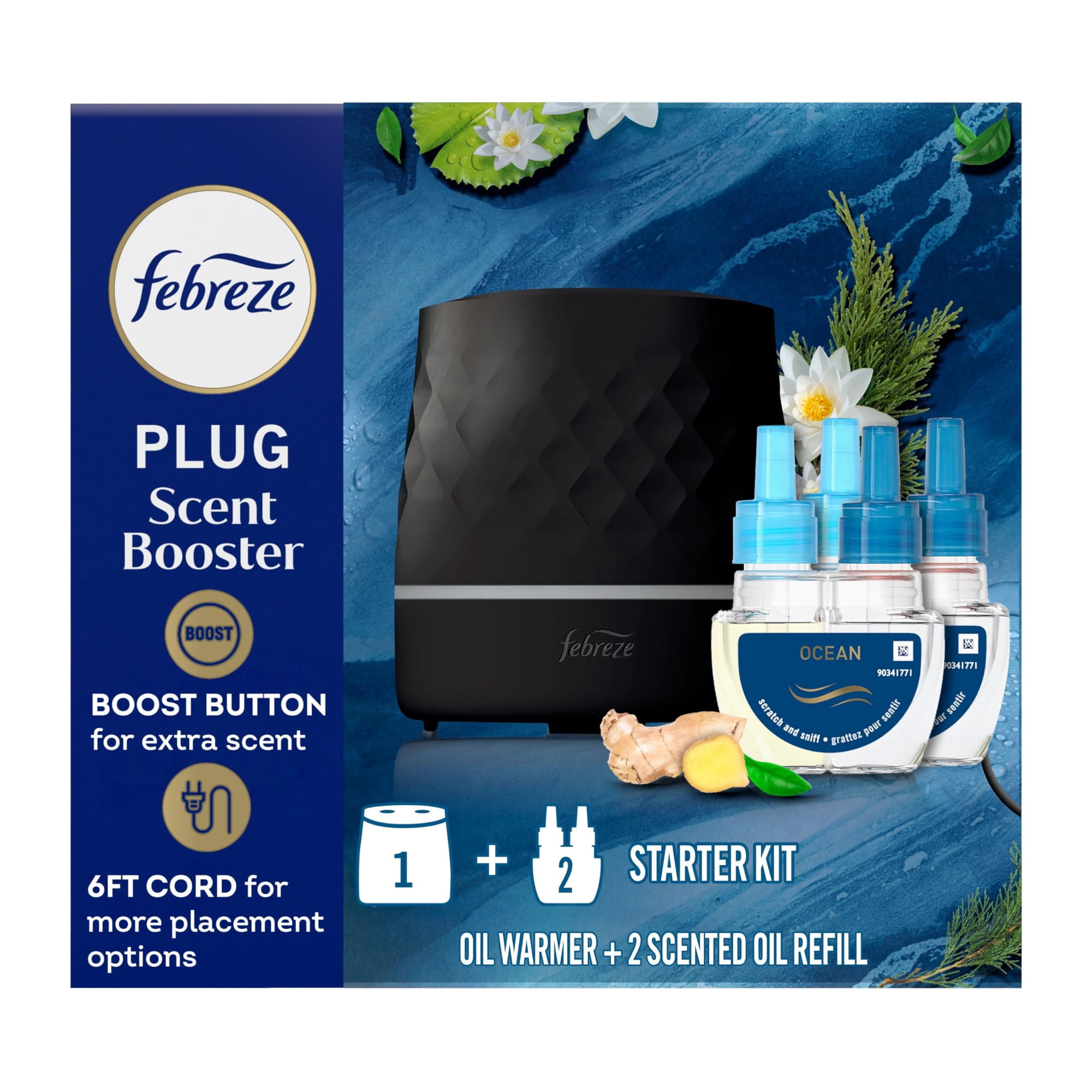 Kit De Inicio Scent Booster Febreze Plug Negro Con 2 Recambios Ocean
