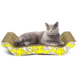 Mimi Mascotas - Rascador Cartón Corrugado Tipo Sofá + Catnip Hierba Gatera, Color Amarillo