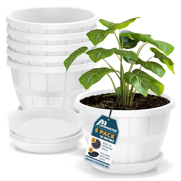 Macetas Lifemaster en forma de barril de whisky, 25 cm, 5 unidades, plástico