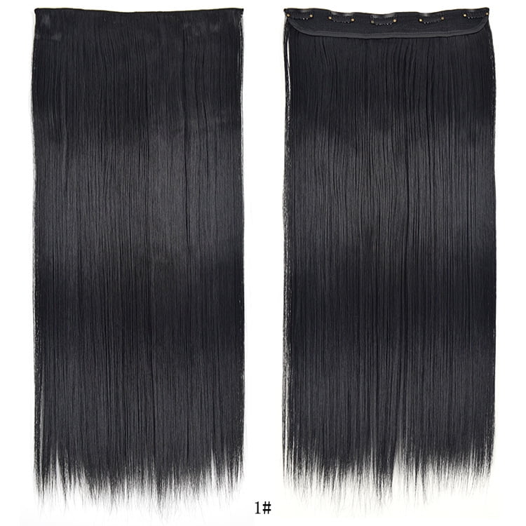 Xusx111 - 10 "/23" Rizado Recto Cabeza Completa Una Pieza 5clips Clip En Extensiones De Pelo Estilo Largo Para Chica Dama Mujeres (23" - Recto, Negro Oscuro)