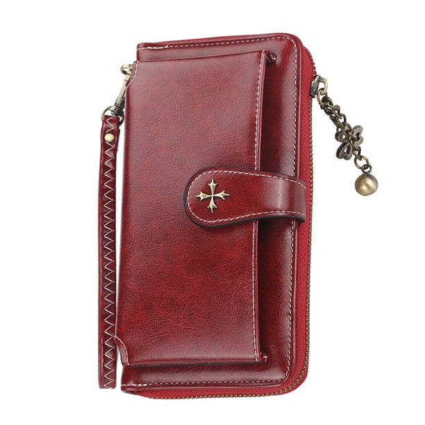 Nuevo bolso largo para mujer, multifuncional, con cremallera, para teléfono móvil, bolso de mano con hebilla de moda