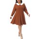 thumbnail image 2 of Agnes Orinda Disfraces de Halloween Vestido de Mujer Talla Grande Cuello Peter Pan Manga Larga Otoño Invierno Vestido Midi Línea A 2X Caramelo, 2 of 5