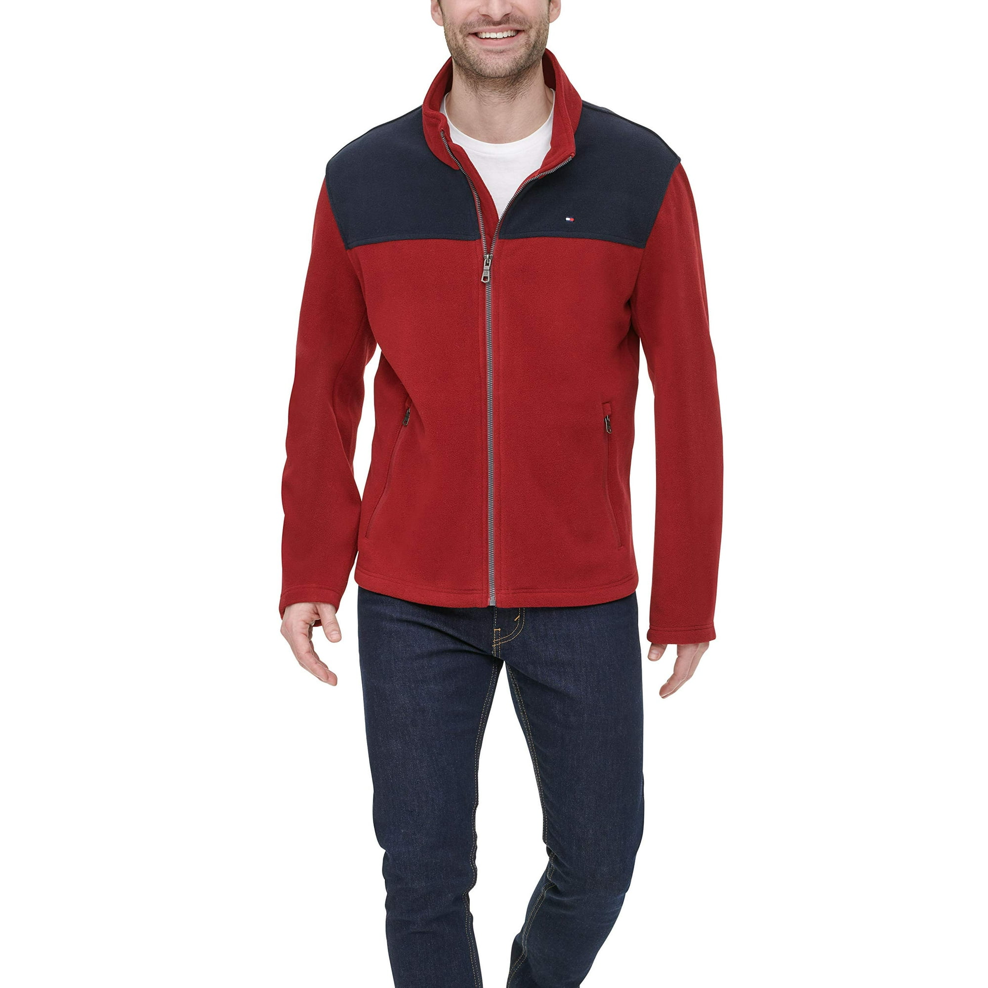 Chaqueta Tommy Hilfiger Classic De Forro Polar Para Hombre, Azul Marino Y Rojo