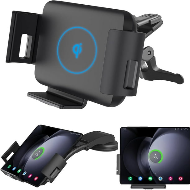 Soporte de carga rápida inalámbrica para coche de 15 W - Soporte de sujeción automática para teléfonos de 4,3 a 6,9 pulgadas, compatible con Samsung Galaxy Z Fold Series e iPhone 16 Pro Max-Negro