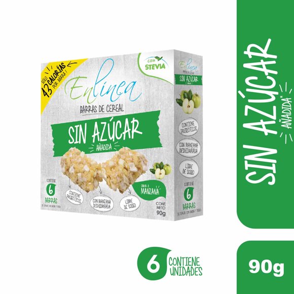Barra de Cereal Sin Azúcar Sabor Manzana (6 Un), 90 g
