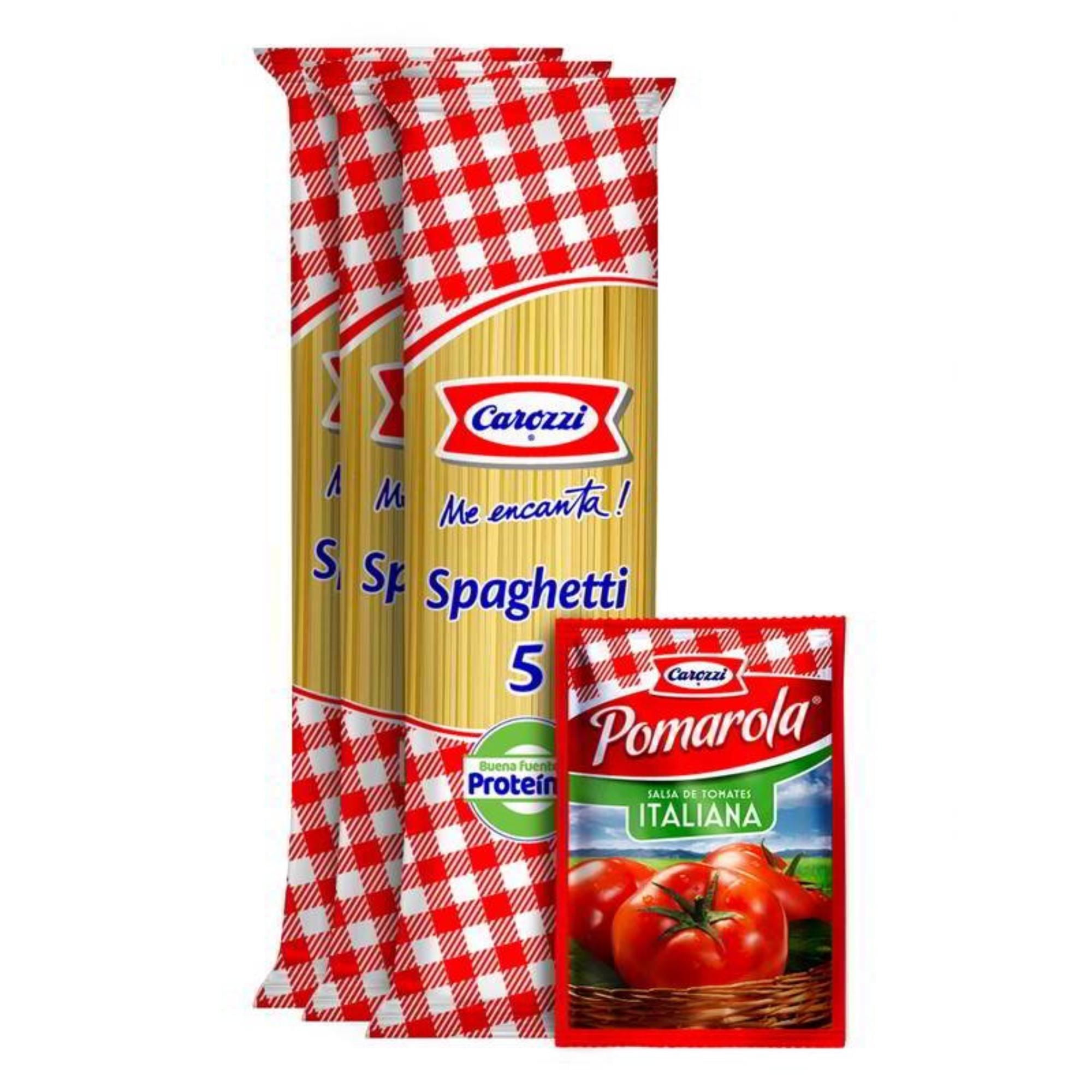 Fideo Pasta Pack Spaghetti N°5 3 Unidades 400 Gr + Salsa Tomate 1 Unidad 200 Gr 1 Un Carozzi