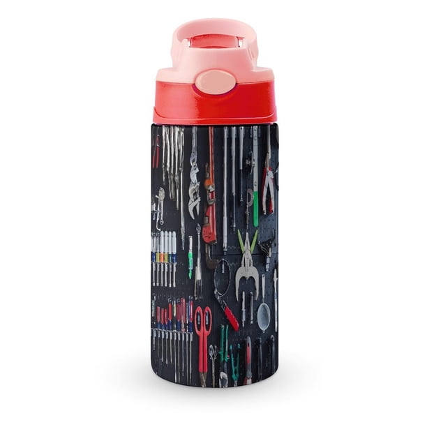 HerramientasBotella de Agua con Tapa Pop Top de Un Toque, Acero Inoxidable, a Prueba de Fugas, para Deportes, Botella Infantil rosa 12 oz