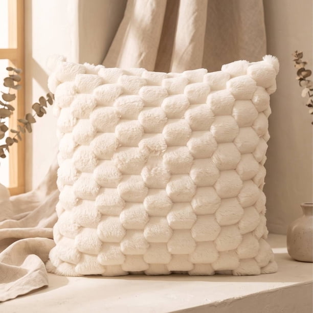 2 Fundas Cojin Peluche Burbuja 45x45 cm Decorativo - Coleccion Perla Modelo Marfil Crema