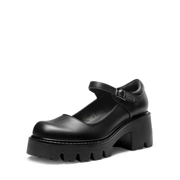Zapatos Mary Jane de plataforma con tacón bajo negro para mujer DREAM PAIRS