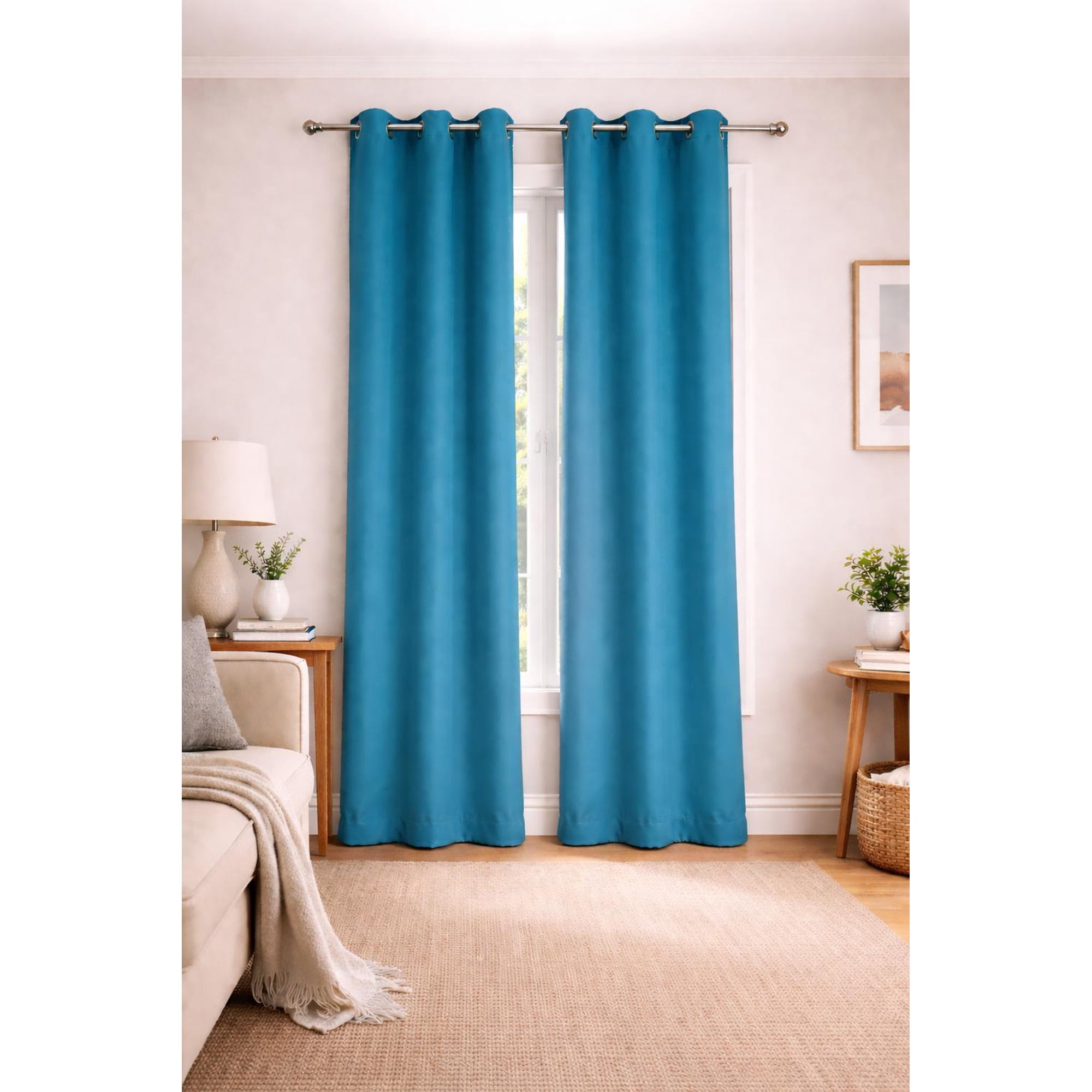 Clems - Cortina 100% Blackout De Tela Engomada 2 Paños Turquesa