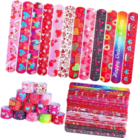 Magideal - 48 Piezas Pulseras De Bofetada Del Día De San Valentín Banda De Bofetada De Juguete Pulsera De Bofetada De Juguete Temática De San Valentín De 22 Cm