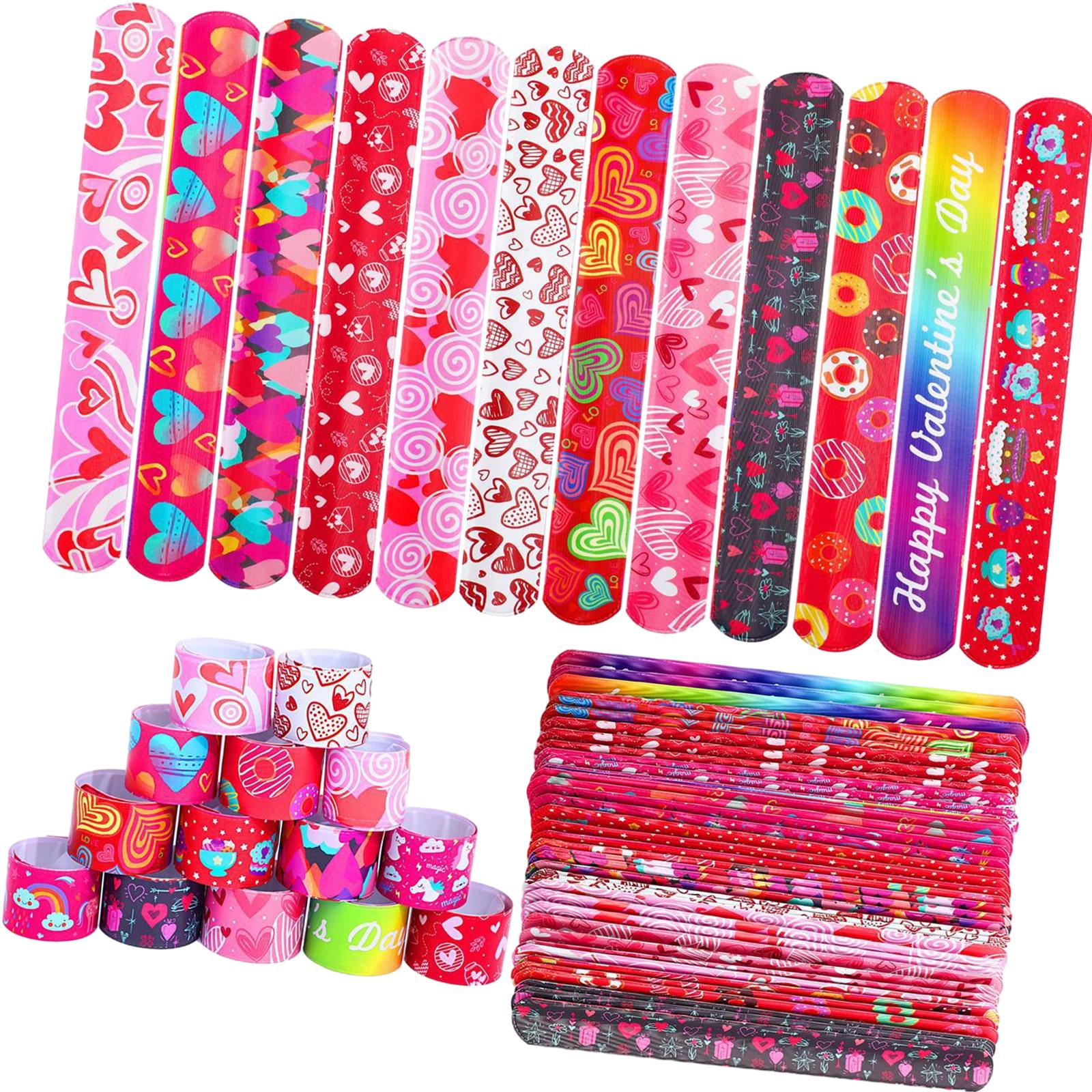 Magideal - 48 Piezas Pulseras De Bofetada Del Día De San Valentín Banda De Bofetada De Juguete Pulsera De Bofetada De Juguete Temática De San Valentín De 22 Cm