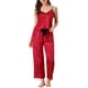thumbnail image 1 of INSPIRE CHIC Conjunto de Pijama de Satén de 3 Piezas para Mujer, Top de Cami con Cuello en V Sedoso con Pantalones Palazzo y Máscara para Dormir, Ropa de Casa para Primavera Verano XL Rojo, 1 of 6