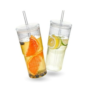 Santú Home & Deco - Set 2 Vaso Vidrio Con Bombilla Y Tapa Perlado 500Ml