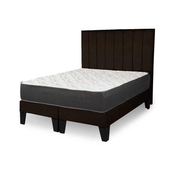 Cama King size completa Base americana + colchón de resortes + respaldo barras café