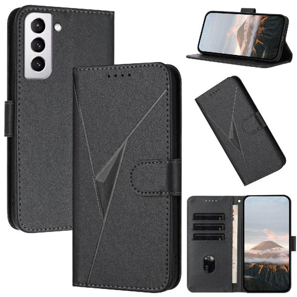Funda Cartera Fibra de Carbono para Samsung Galaxy S21 FE con Soporte y Cierre Magnético Negro