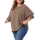 thumbnail image 4 of Agnes Orinda Blusas de Manga Larga para Mujer Tallas Grandes Cuello Redondo de Otoño Camisetas Informales Sólidas con Bolsillo 2X Marrón Claro, 4 of 6