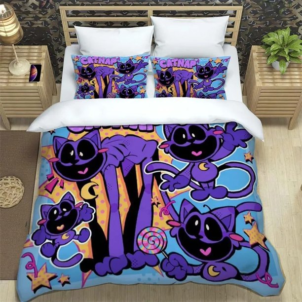 v1563 Bed Sheets Anime Smiling Animals CATNAP DOGDAY Bedding Set Brand New Cool Anime Quilt Cover Pillowcase Cute Cartoon Children Gift 3-Piece Bedding Set (1 Duvet Cover + 2 Pillow Shams) Bed Sheets