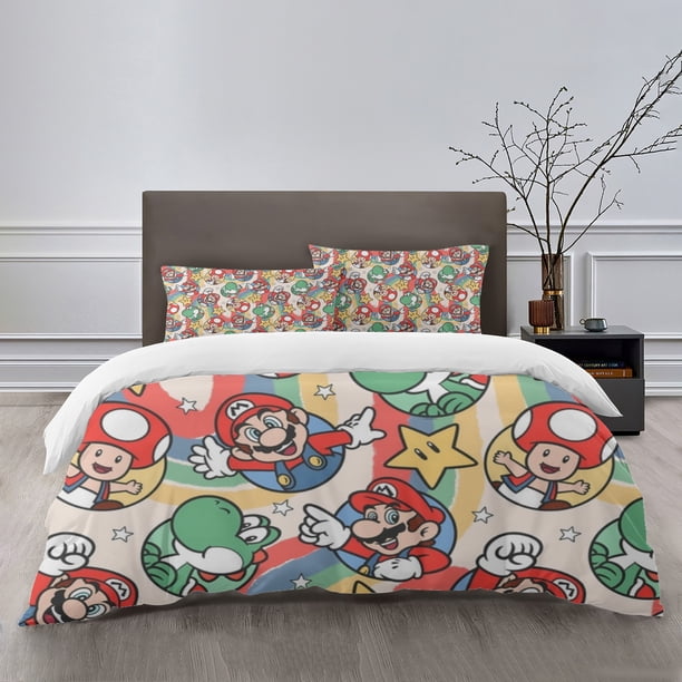 Mario Bedding Sets Bed Cartoon Duvet Cover Lightweight 3 Piece Bet Sets for Kids Boys Girls