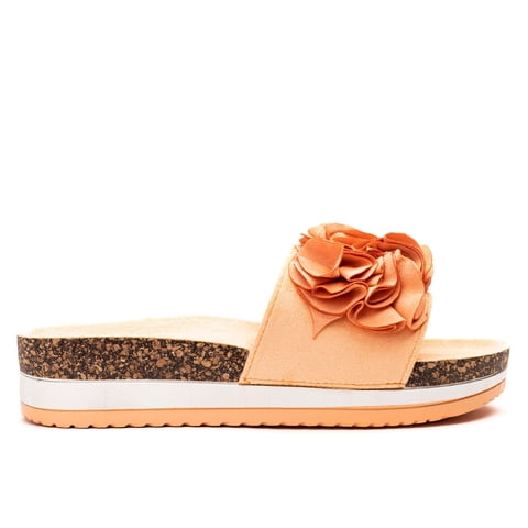 Sandalia Mujer Naranjo Flowers Chancleta