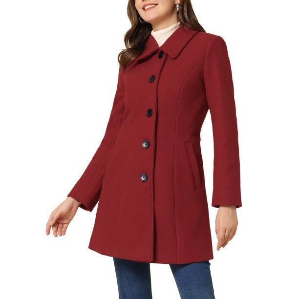 INSPIRE CHIC Abrigo de Mujer con Botonadura Simple, Manga Larga, Largo Tipo Túnica, Ropa de Invierno con Bolsillos M Rojo Oscuro
