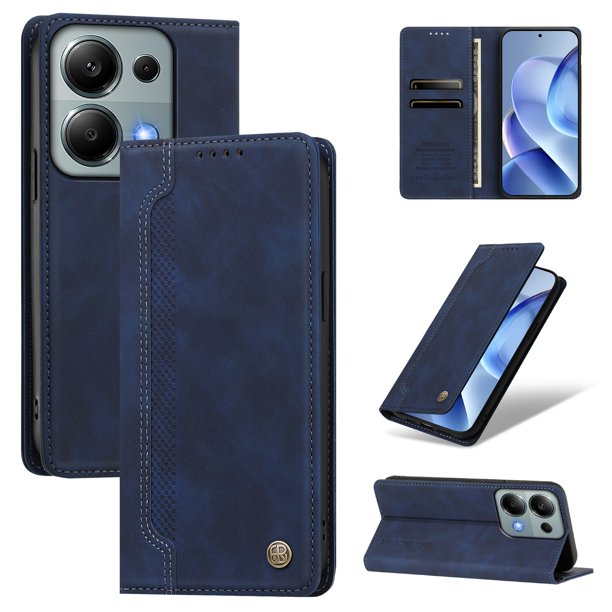 Funda Billetera para Xiaomi Poco M6 Pro 4G Imán y Resistente Azul