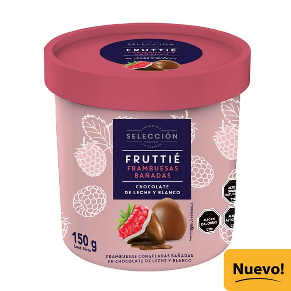 Fruttié Frambuesas Bañadas en Chocolate de Leche y Blanco, 150 g