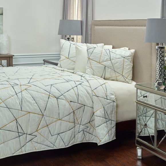 Edredón Rizzy Home BQ4189 de poliéster blanco/gris/amarillo, 70 x 86 pulgadas