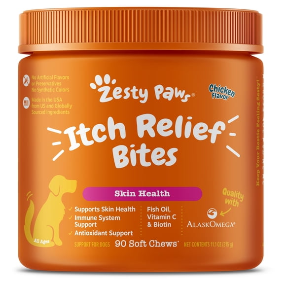 Suplemento para aliviar la picazón de Zesty Paws para perros, 90 mordeduras