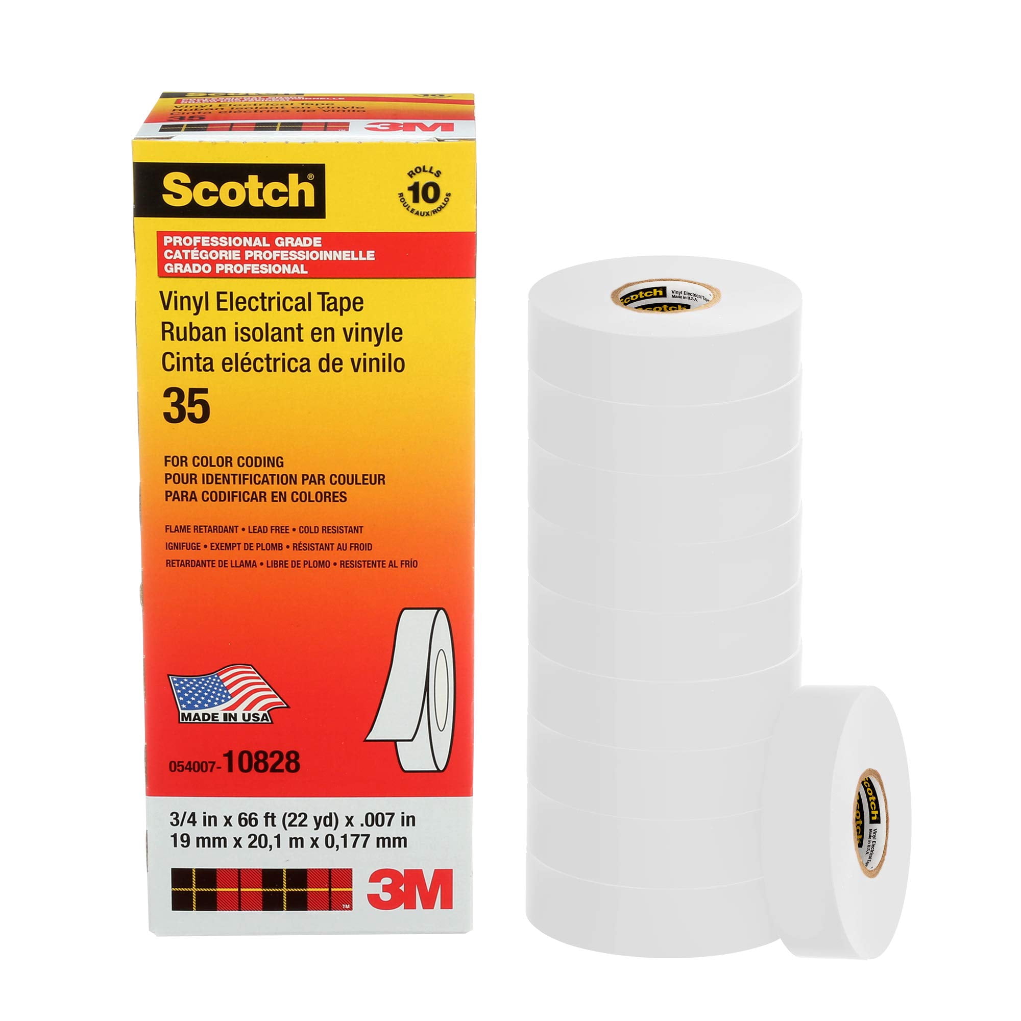 Cinta Aislante 3m De Vinilo Escocés Con Codificación De Colores, 35 Unidades, Color Blanco, 10 Rollo