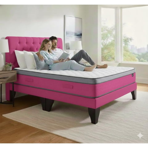 Vitelio - Cama 2 Plazas + Colchon Fuscia Capitone