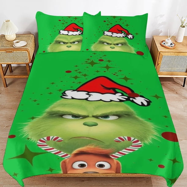 Grinch Bedding Sets Ultra Soft Skin-Friendly Duvet Cover 3 Piece, Cute Comforter Cover Bed Set for Boys Girls Kids