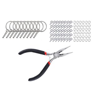 Magideal - Llavero De Aleación De 221 Piezas Con Kit De Cadena, Alicates, Pasadores De Tornillo, Conector De Anillos Para Llavero Diy, Colgante , Plata