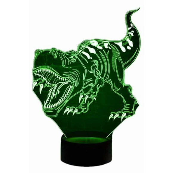 Lampara Ilusion 3D Dino Tiranosaurio Rex de 7 colores, Base touch