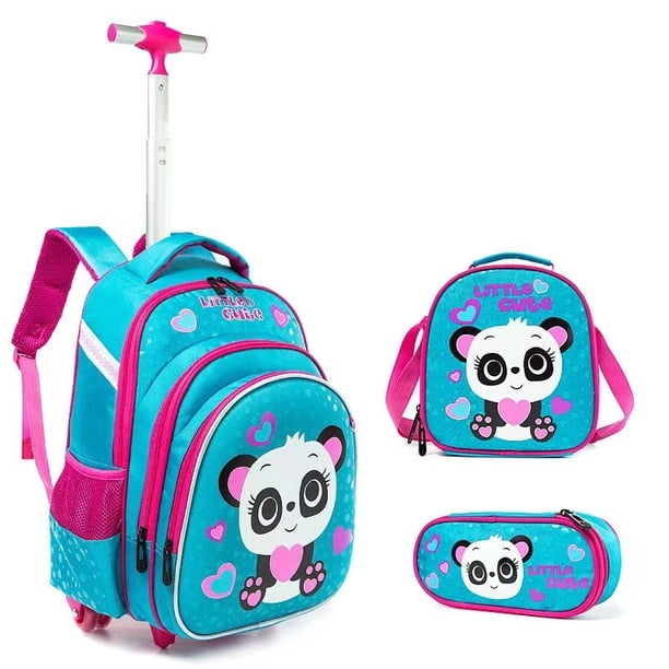 Children's Wheeled Backpack Girls School Backpack Rolling Luggage Backpack Boys School Trolley Bag Set Lunch Bag and Pencil Case