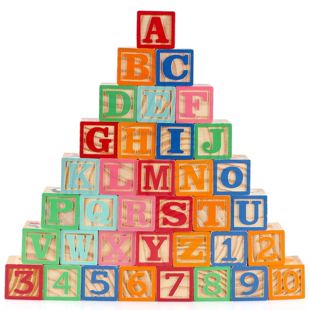 Juguete ABC de madera Building Blocks Gemileo, 36 unidades, para niños pequeños de 1 a 3 años